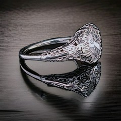 18k white gold Vintage filigree Engagement ring 2.64ct. Natural Cushion Diamond