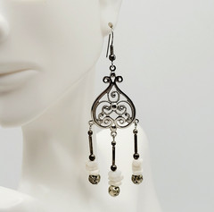 Southwestern Style Chandelier Silver Tone White Howlite Bead Pierced Earrings