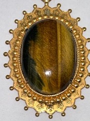 Oval Tigers Eye Gemstone Set in Gold-Tone Brass Frame 1.75″ Heavy Mothers Day