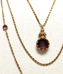 Vintage Goldette NY Purple Intaglio Bezel Set Crystal Gold Tone 3 Tier Necklace