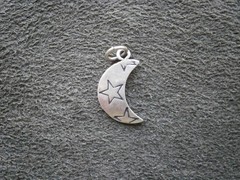 Kabana Starry Crescent Moon Vintage Sterling Silver Bracelet Charm Pendant