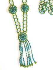 VINTAGE GLASS BEADED ART NOUVEAU ART DECO FLAPPER NECKLACE GYPSY CARAVAN ROSETTE