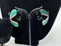 Vintage Taxco TS-108 925 Silver Malachite Onyx Necklace Bracelet Earrings