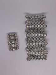 Vintage Wide Silver Tone Rhinestone Chain Link Cuff Bracelet Statement Jewelry