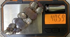 Purple Gemstone Nuggets Link Bracelet Stone Sterling 7” Vintage C13p