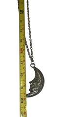 Vintage Crescent Man In The Moon Face Necklace Celestial Silver Metal Sparkle