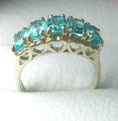 Vintage Ladies Sterling & 5 Blue Topaz Ring size 7 Signed C N A