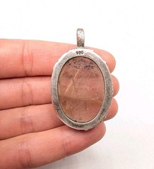 Sterling Silver Rutilated Quartz Carved Scarab Beetle Egyptian Revival Pendant