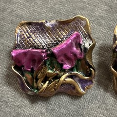 Big Bold Vintage 1980s Memphis Polymer Clay Clip On Earrings Abstract Metallic