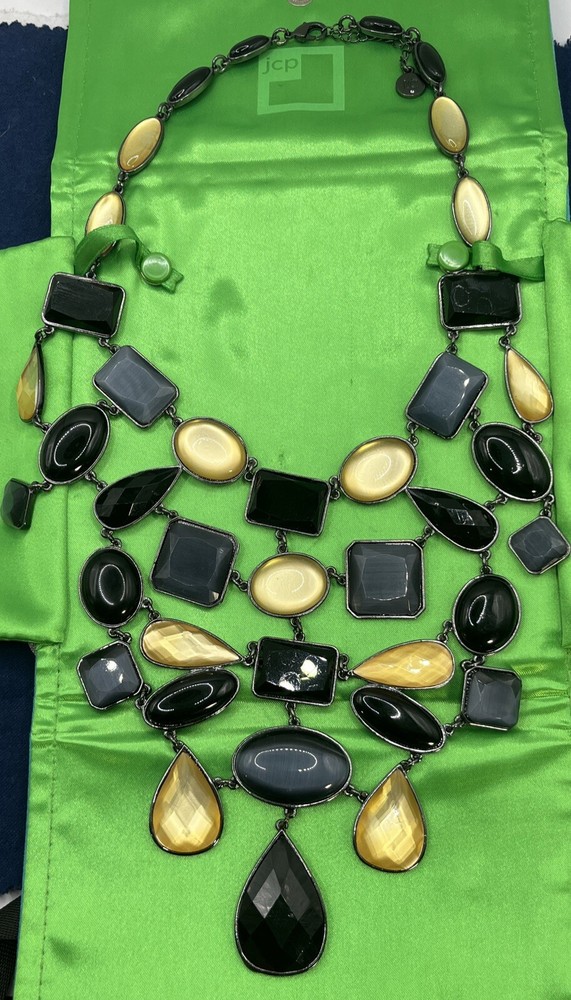 Vintage Liz Claiborne Necklace. Black, Gray And Gold Facet. Statement JCPENNY