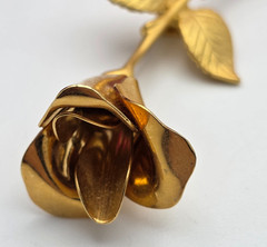 Vintage Gold Plated Rose Flower Brooch Pin Estate 2.5 In Romantic Floral