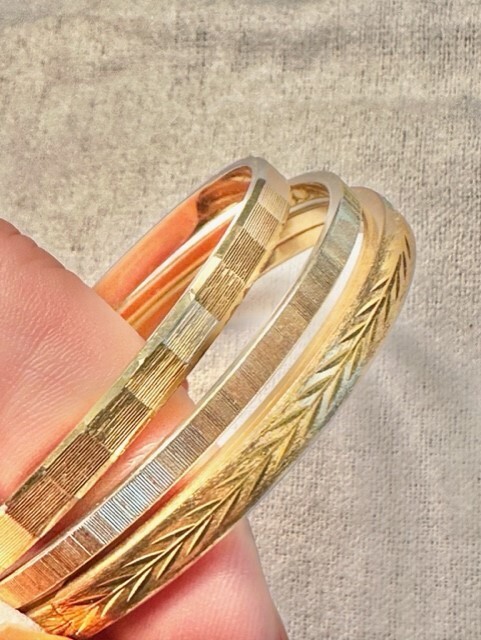 2 MONET Signed bracelets gold tone metal bangle 1 12k GF Marathon hinged TX311