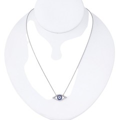 White Blue Crystal Evil Eye Necklace | Vintage Sterling Silver 925 | 16″-18″
