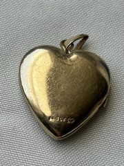 Vintage M H C F Heart Locket Pendant Engraved Gold Tone Photo Signed
