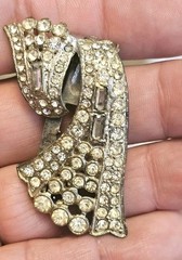 White Rhinestone Scarf Dress Clip 1930s Fancy Art Deco