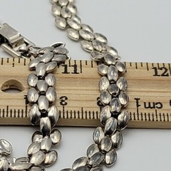 Vintage Silver Tone 3-Row Chain Necklace And Bracelet Set 7″-21″ Fold Over Clasp