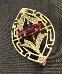 Antique Art Deco 10K Rose and Yellow Gold Glass/Paste Ruby Brooch