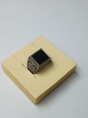 USSR Signet Ring with Black Overlay and Enamel 21mm Brass Chrome Good condit
