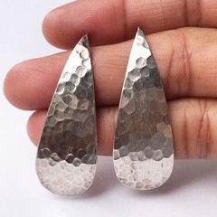 Vintage 925 Sterling Silver Teardrop Hammered Drop Earrings 4.5 cm