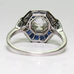 Art Deco Round Lab Created Diamond & Sapphire Wedding 14K White Gold Finish Ring