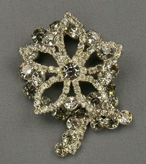 Smoky Gray Rhinestone Floral Brooch Black Diamond Color