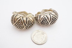 Vintage Clip On Earrings Silver Tone Textured T1