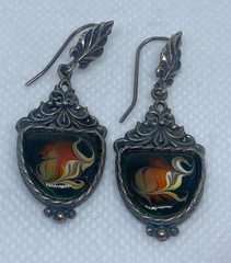 Vintage earrings. USSR porcelain. Hand painted. Enamel.Russian. Finift . 7.99 g.