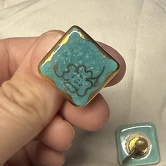 Vintage Blue Enamel Square Floral Clip-On Twist Back Earring
