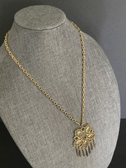 Vintage Womens Necklace Mid Century Tassel Pendant Gold Tone Career Boho