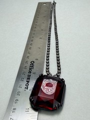 Kenneth Jay Lane Huge Red Glass Pendant Crystal Tennis Chain Necklace KJL