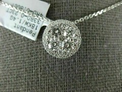 ESTATE LARGE 1.03CT DIAMOND 18KT WHITE GOLD ROUND CLUSTER HALO FLOATING PENDANT