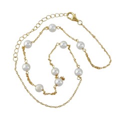 Vintage Gold-Tone Sterling Silver 925 Imitation Pearl Necklace 15.5-17.5″