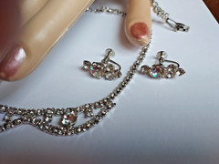 Rhinestone Parure 3 Piece Crystal Clear Bracelet Earrings Necklace Vintage Set