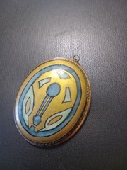 antique gold filled pendant/ Pin With Handpainted Porcelain Egyptian Revival