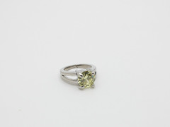 Silver Tone Metal Solid Cushion Yellow Glass Round 10mm Stone Band Ring Sz 5.25
