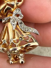 Vintage Rhinestone Brooch Figural Gold tone Woman with Flowers READ