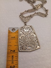 Vintage Unsigned Coro Necklace Silver Tone Open Scroll Work Pendant Necklace