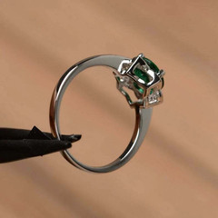14K White Gold Over 2Ct Round Cut Lab-Created Emerald Engagement Ring For Women