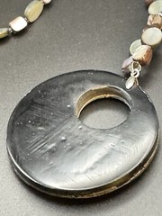 Vintage Mother Of Pearl & Abalone Coin Necklace With Large Shell Pendant