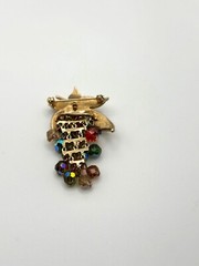 Vintage Gold-Tone Flower Brooch With Colorful Faceted Beads & Secure Pin Clasp