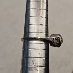 Antique Belais 18K White Gold Art Deco Ring Elongated Old Mine Cut Diamond
