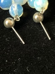 Vintage Opaline Glass Beaded Earrings Pierced Post Iridescent Cluster Dangle