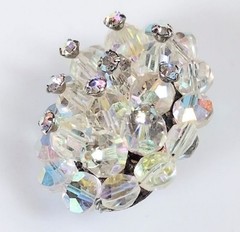 Vintage AB Austrain Crystal Clear Rhinestone Clustered Brooch & Earrings Set