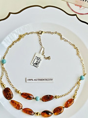 Natural Baltic Amber Necklace With Turquoise 14K Gold Filled