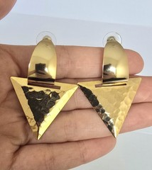 Vintage 80’s NOS Gold Tone Triangle Half Hoop Earrings High Quality Made in USA