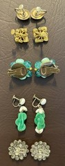 Vintage Estate Clip Ons Screw Back Earrings Lot 5 Pairs Glass Cameo Faux Pearl