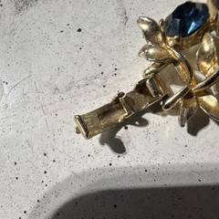 Gold Tone Floral Leaf Link Bracelet Purple Teardrop Rhinestones Blue, Box Clasp