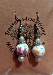 Handmade Lillium Stargazer Rose Red Pink Roses Ceramic Rhinestone Earrings