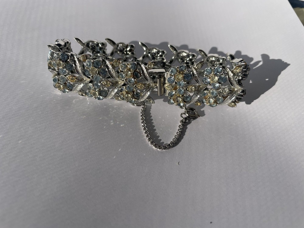 Vintage Francois Bracelet and Clip On Earrings Set Silver Tone with Rhinestones