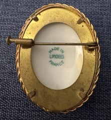 Limoges Portrait Brooch antique oval Hand Painted Lady Porcelain Cameo France